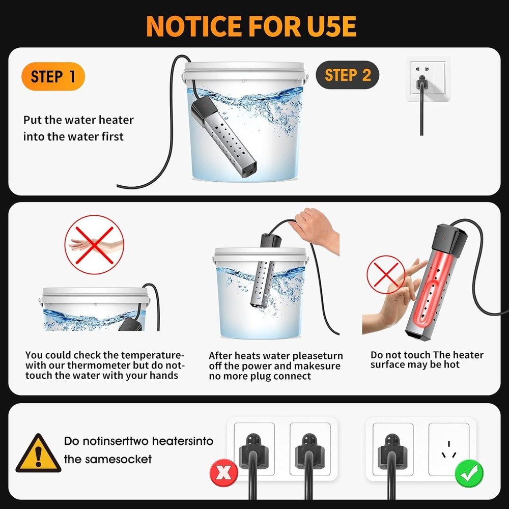 Immersion Water Heater 2000W 110V Stainless Steel