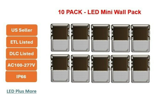 10 Pack LED Mini Wall Pack  WATT CCT Selectable Photocell Installed