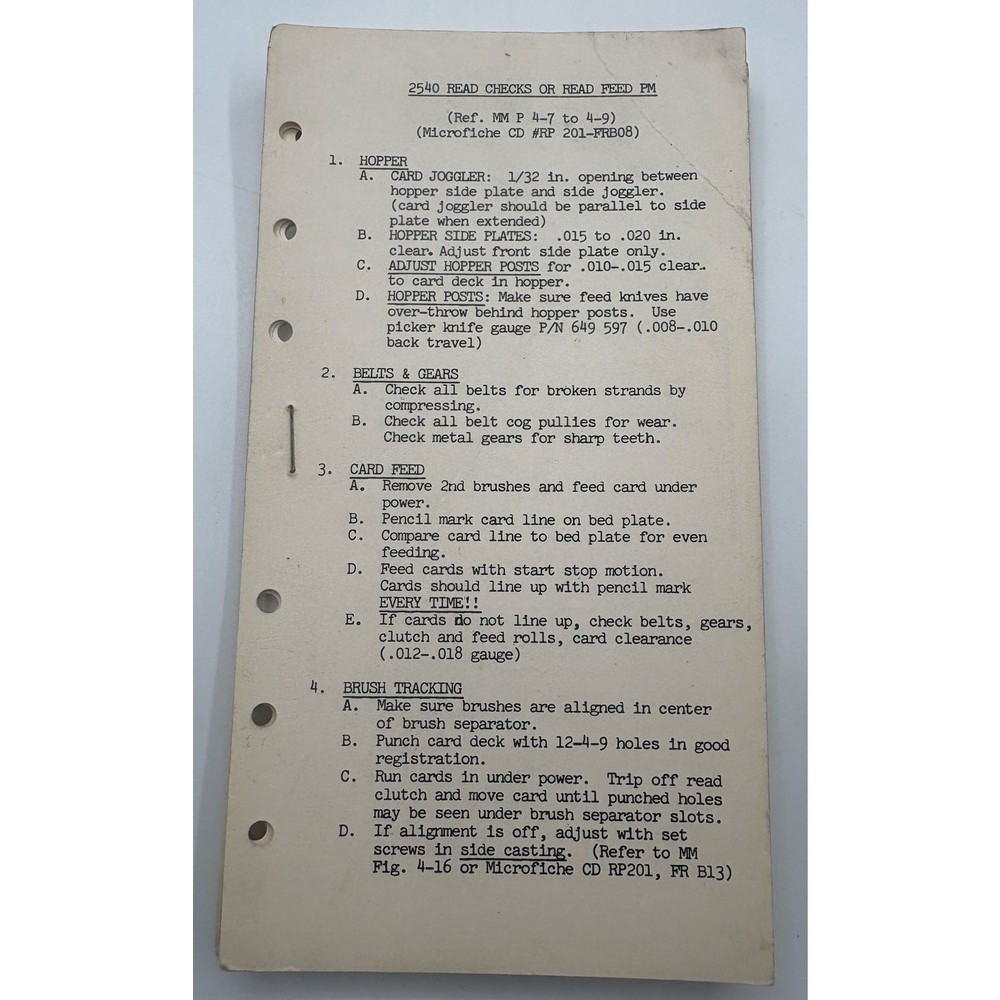 Vintage IBM Customer Engineering Reference Cards & Procedures Lot – 1960s