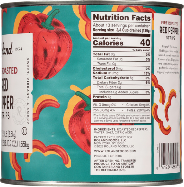 Roland Fire Roasted Red Pepper Strips, #10 Can, 5.5 Lb Net Wt.