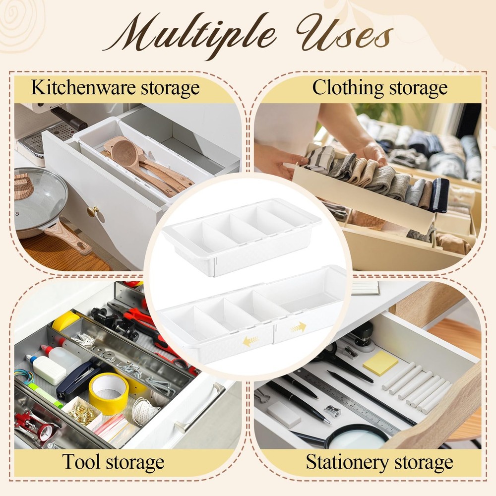 Adjustable Drawer Organizer 3-Pack, 11.4"-18.1", Deep, Expandable Storage Bins