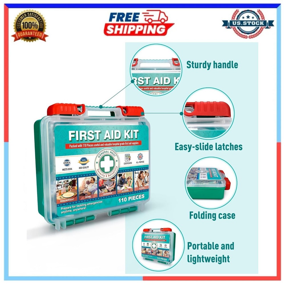 General Medi 110 Pieces Small First Aid Kit with Hard Case