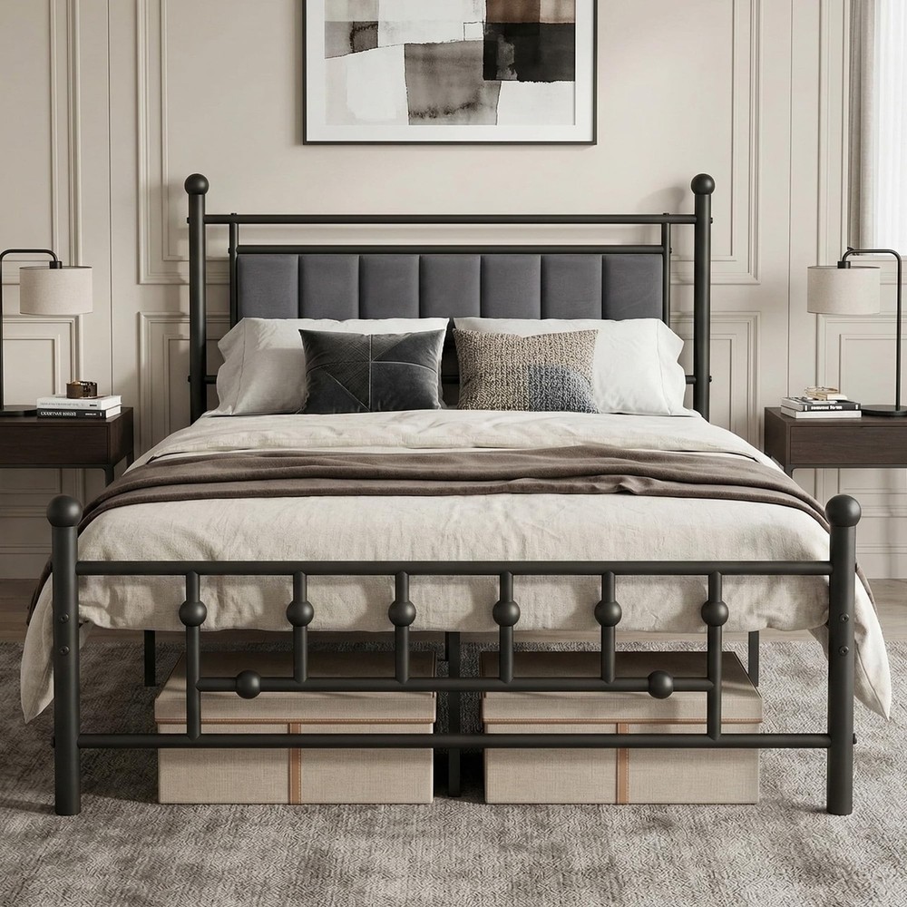 Full Bed Frame with Headboard, Velvet Upholstered Platform Bed Frame Full Siz...