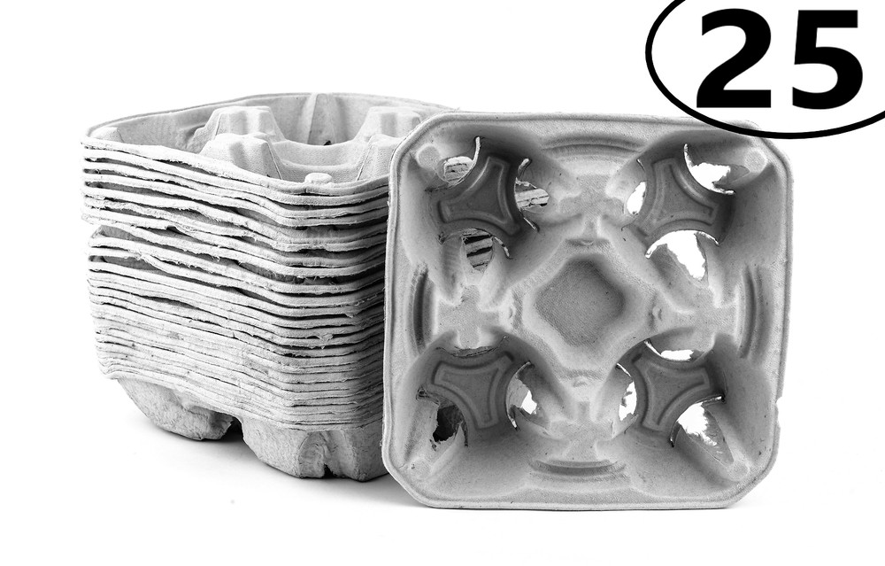 25 Pack Pulp Fiber 4 Cup Drink Carrier Tray Biodegradable Stackable Compostable