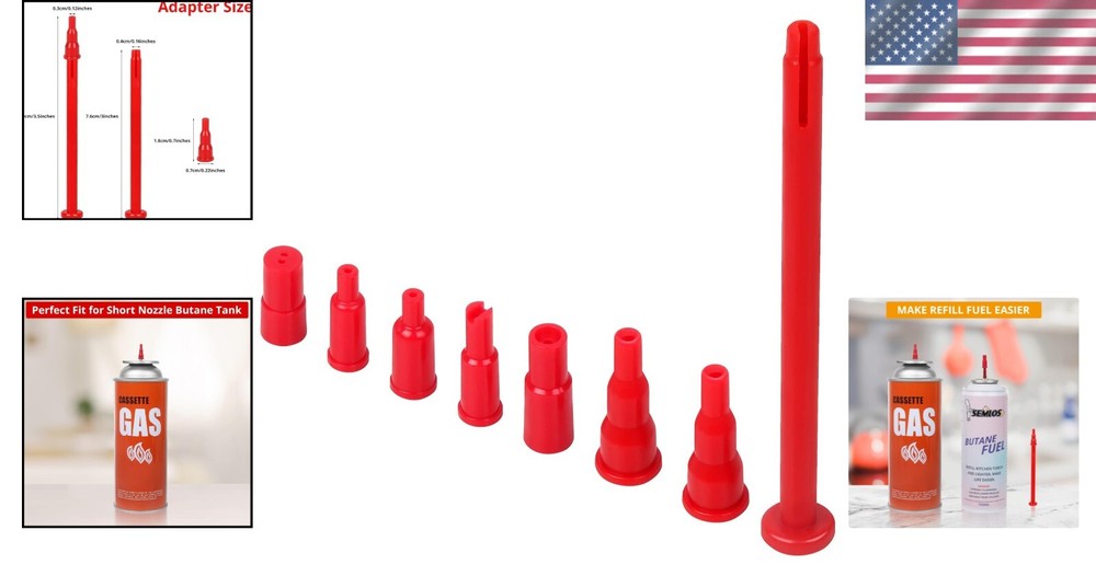 Multi-Purpose Butane Tank Adapter with 8 Refill Tips - Compact & Portable