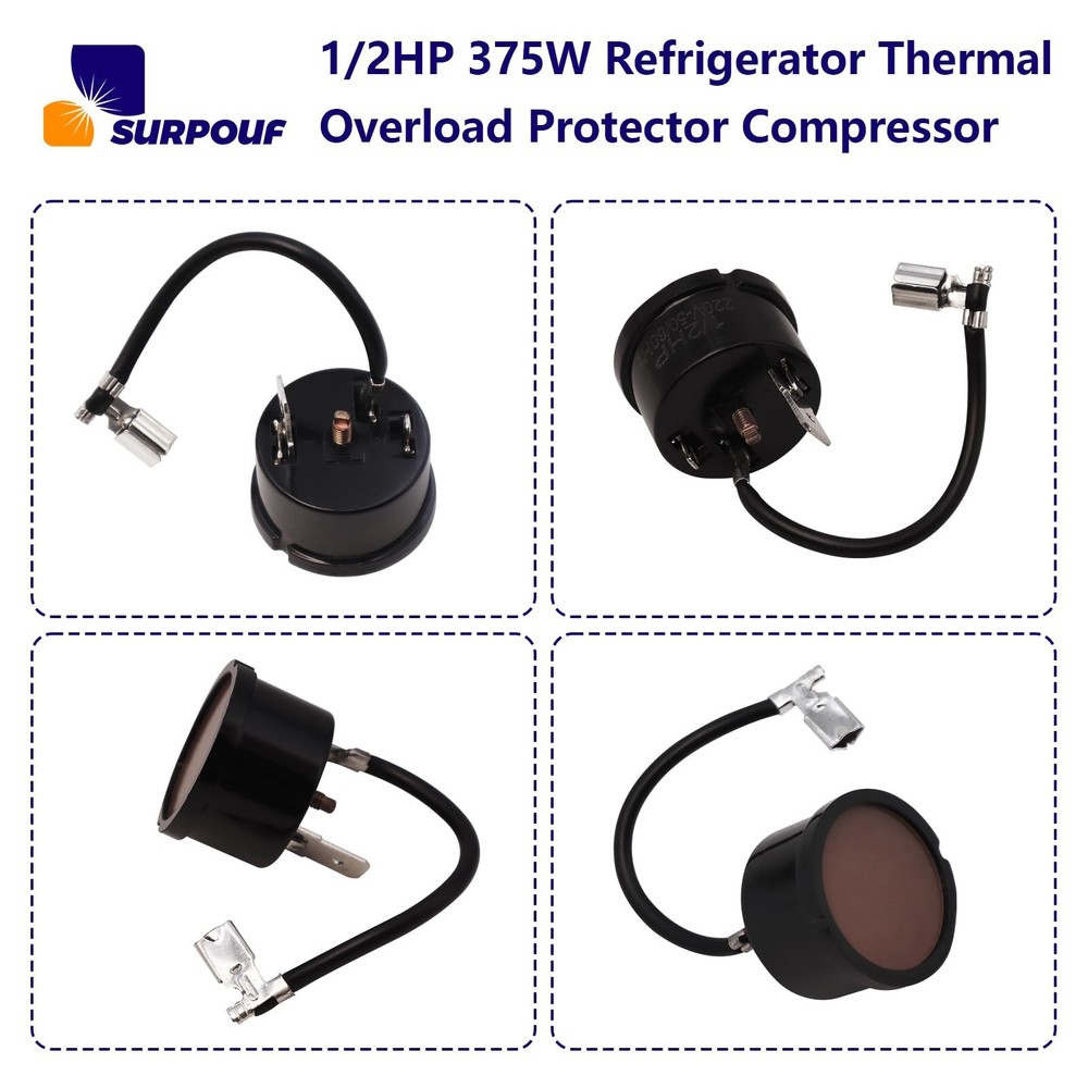 1/2HP 375W Refrigerator Thermal Overload Protector Compressor Replacement...