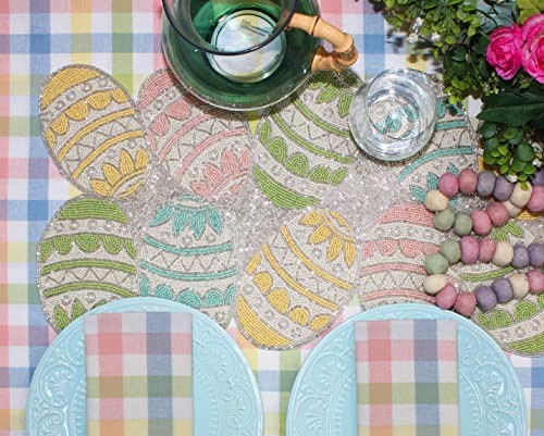 Happy Hunting Handmade Beaded Table Runner - Spring Bunny Easter Eggs 13x36