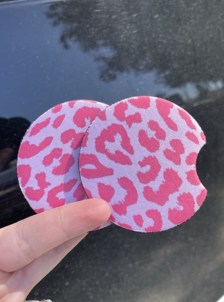 car coaster set Leopard Print Pink