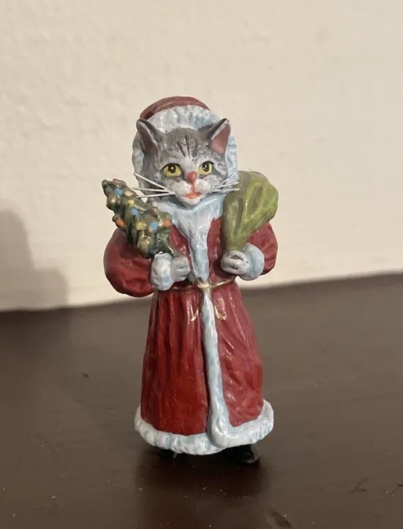 Vienna Bronze Cold Painted Cat Santa Marked/Signed Mint