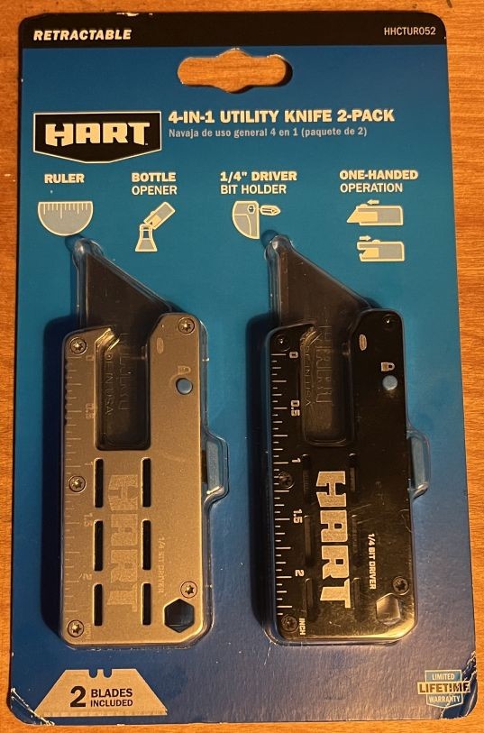 HART Retractable 4-IN-1 Utility Knife 2 Pack