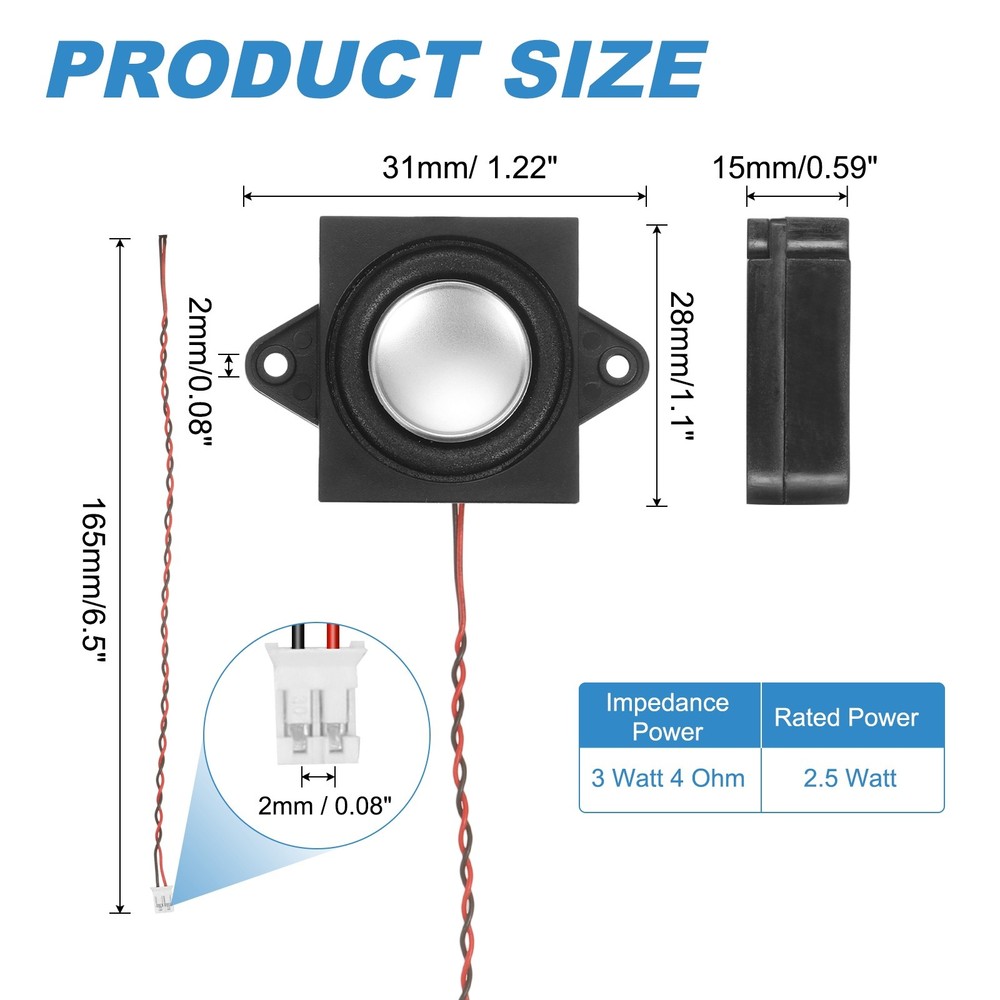 3W 4Ω Mini Speaker, 2PCS Full-Range Portable Micro Loudspeakers, Black Silver