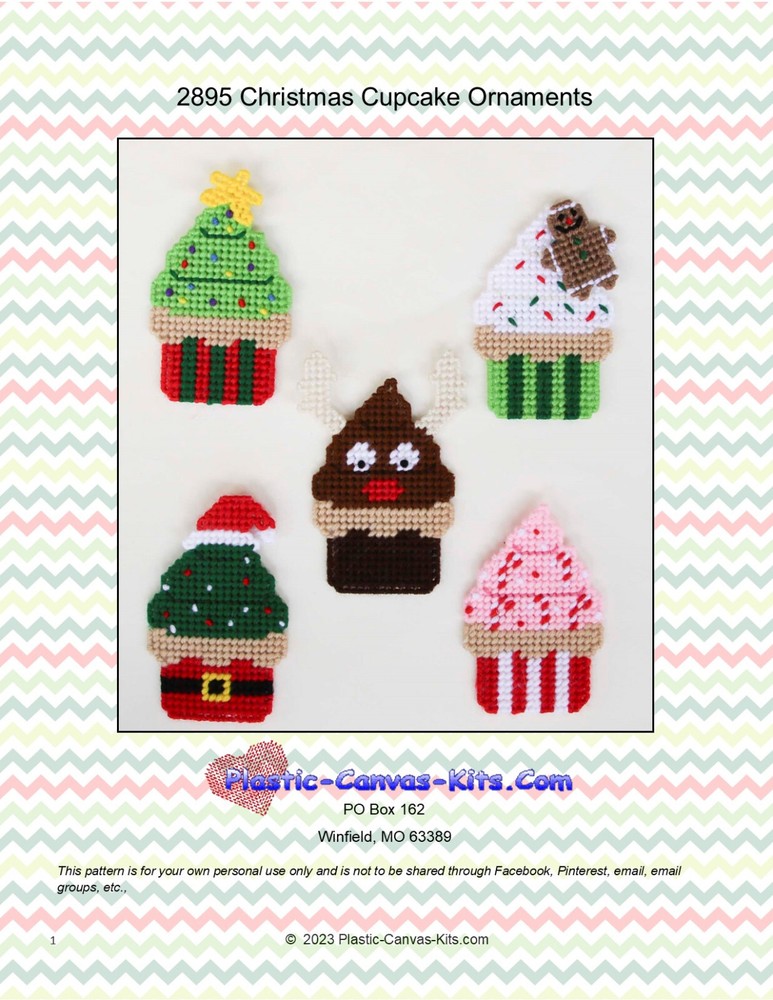 Christmas Cupcake Ornaments-Plastic Canvas Pattern or Kit