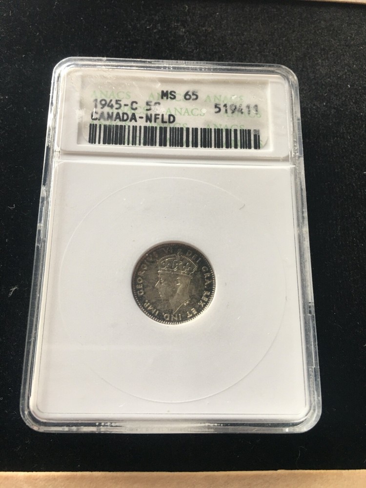1945c  ANACS Graded Newfoundland ¢5 Cent, **MS-65**