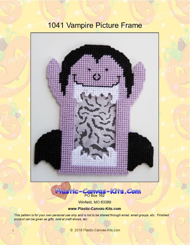 Halloween Vampire PIcture Frame- Plastic Canvas Pattern or Kit