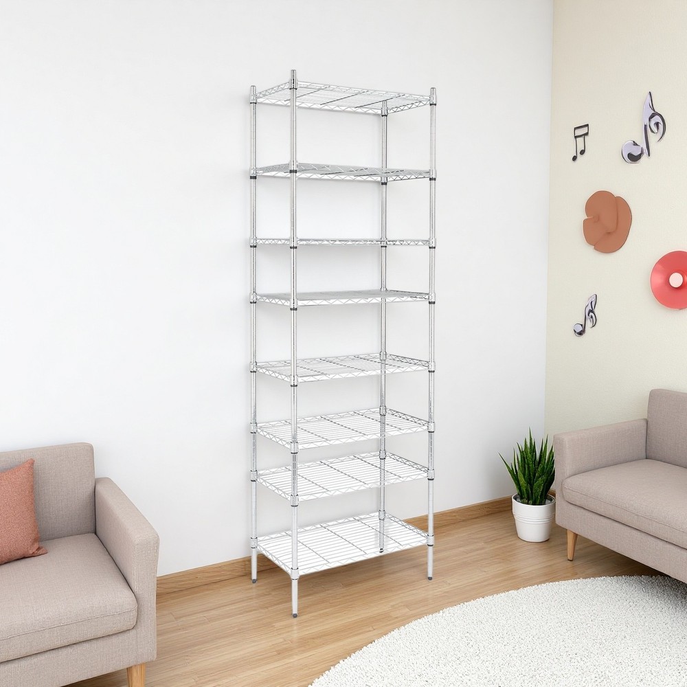 8-Tier Wire Shelving Unit - Heavy Duty, Adjustable, Silver, Modular Kitchen Rack