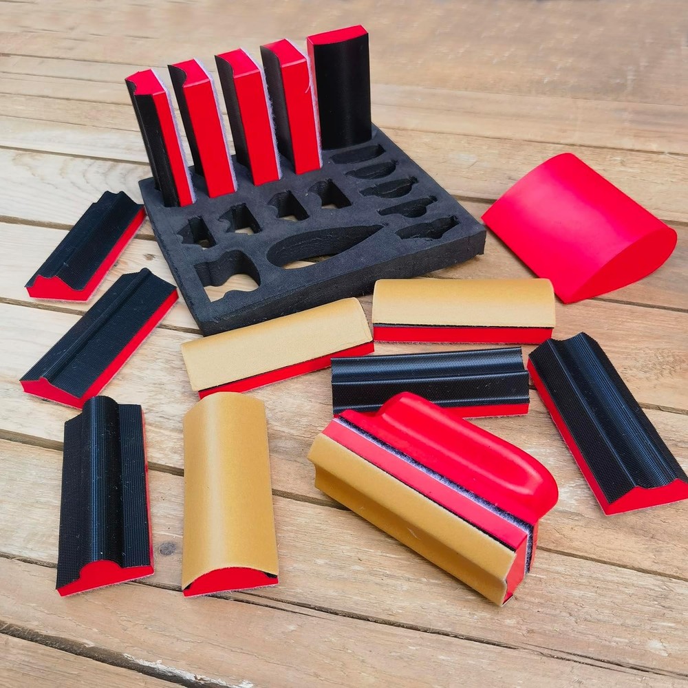 16-Piece Contoured Profile Hand Sanding Block Set with Hook and Loop I
