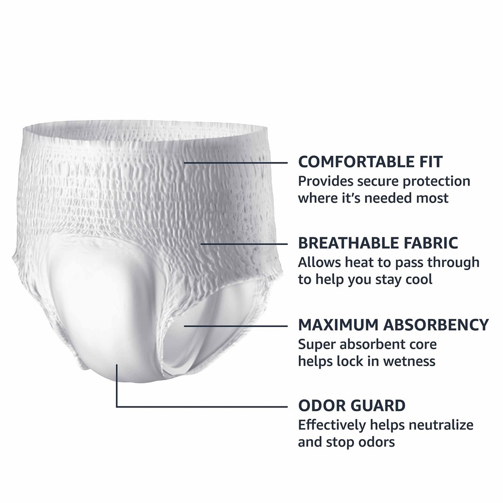 Amazon Basics Unisex Protective Underwear, Overnight Absorbency, Large, White