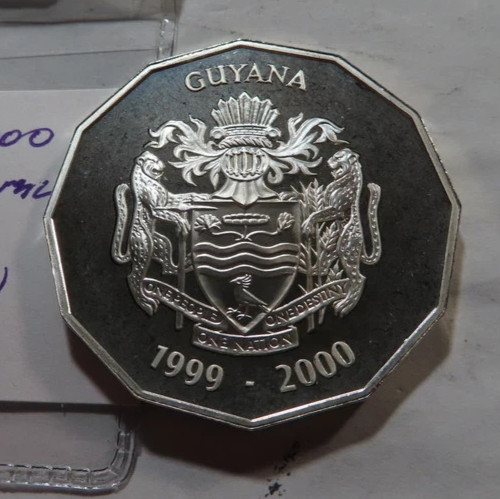 Guyana 2000 SILVER "Millennium" 2000 Dollar Crown PROOF