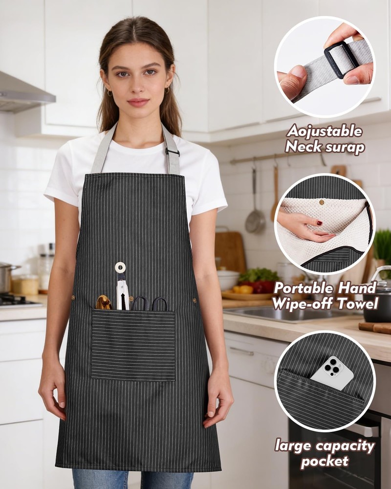 Aprons for With Pockets,Adjustable Kitchen Apron with 2 Interchangeable Towel...