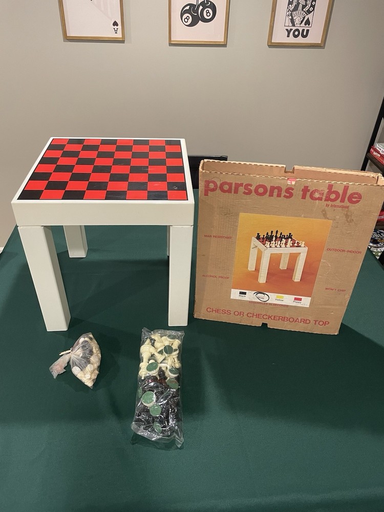 Vintage Parsons Plastic Chess/Checker Square Table With Pieces USA