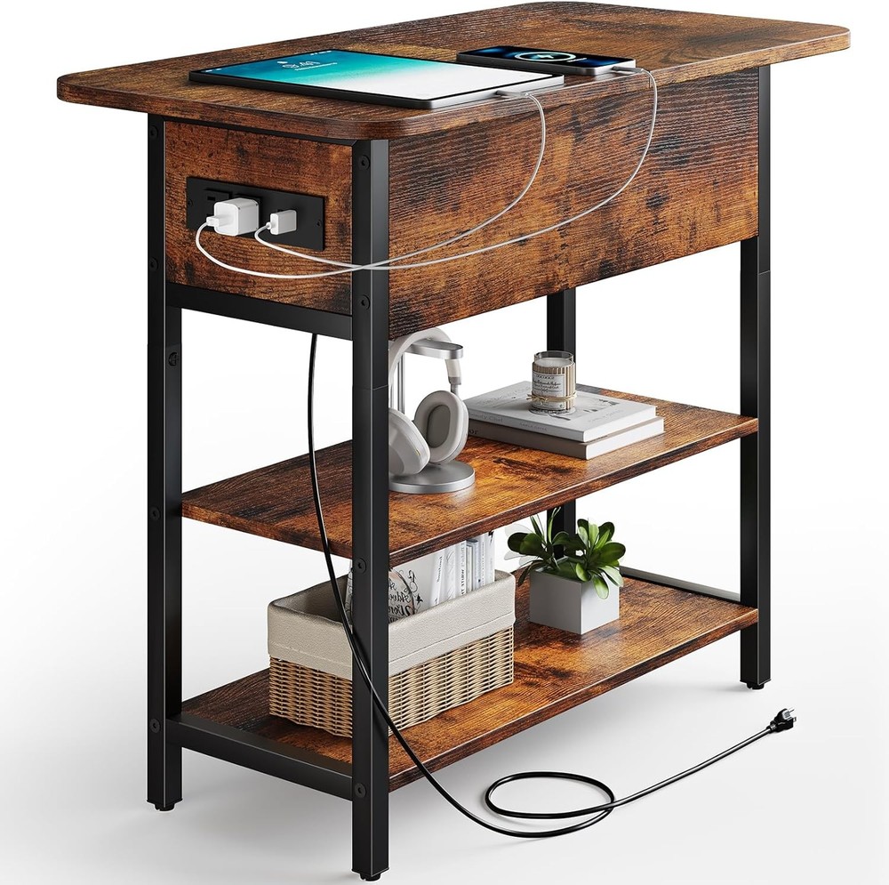 End Table w/Charging Station Flip Top Side Table Sofa Couch Table Bedside Table
