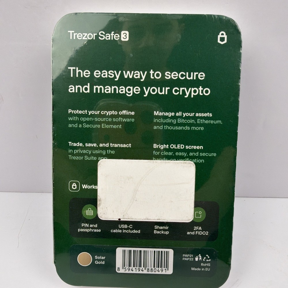 TREZOR SAFE 3 Passphrase & Secure Element Crypto Hardware Wallet Solar Gold