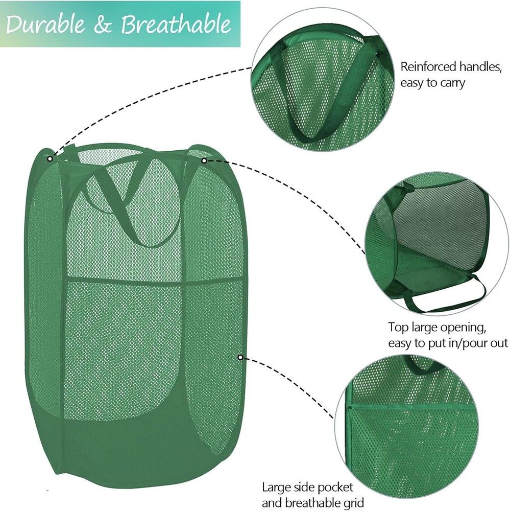 Deluxe Strong Mesh Pop up Laundry Hamper Basket with Side Pocket for Laundry ...