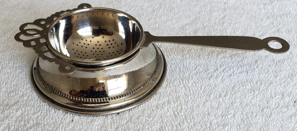 ANTIQUE/ VINTAGE GERMAN SILVER TEA STRAINER & UNDERPLATE