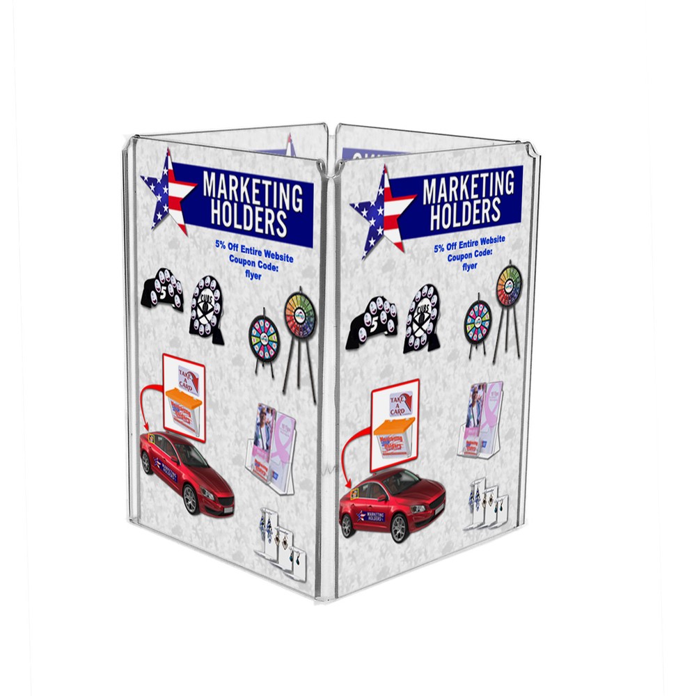Clear Four Sided Multi Panel Table Sign Holder Display