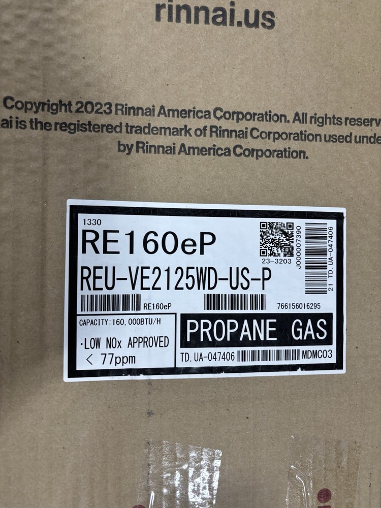 Rinnai RE160eP Outdoor Tankless Water Heater Propane Gas 160K BTU open box