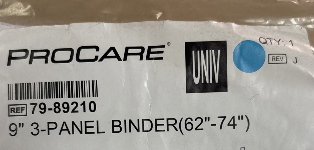 PROCARE Ref: 79-89210 9” 3 PANEL BINDER (62”-74”) Universal