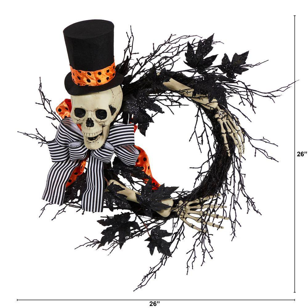 26 In. Black Dapper Skeleton Halloween Wreath