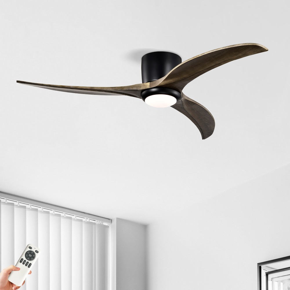 52" Flush Mount Ceiling Fan with Light Remote, Quiet DC Motor, Reversible