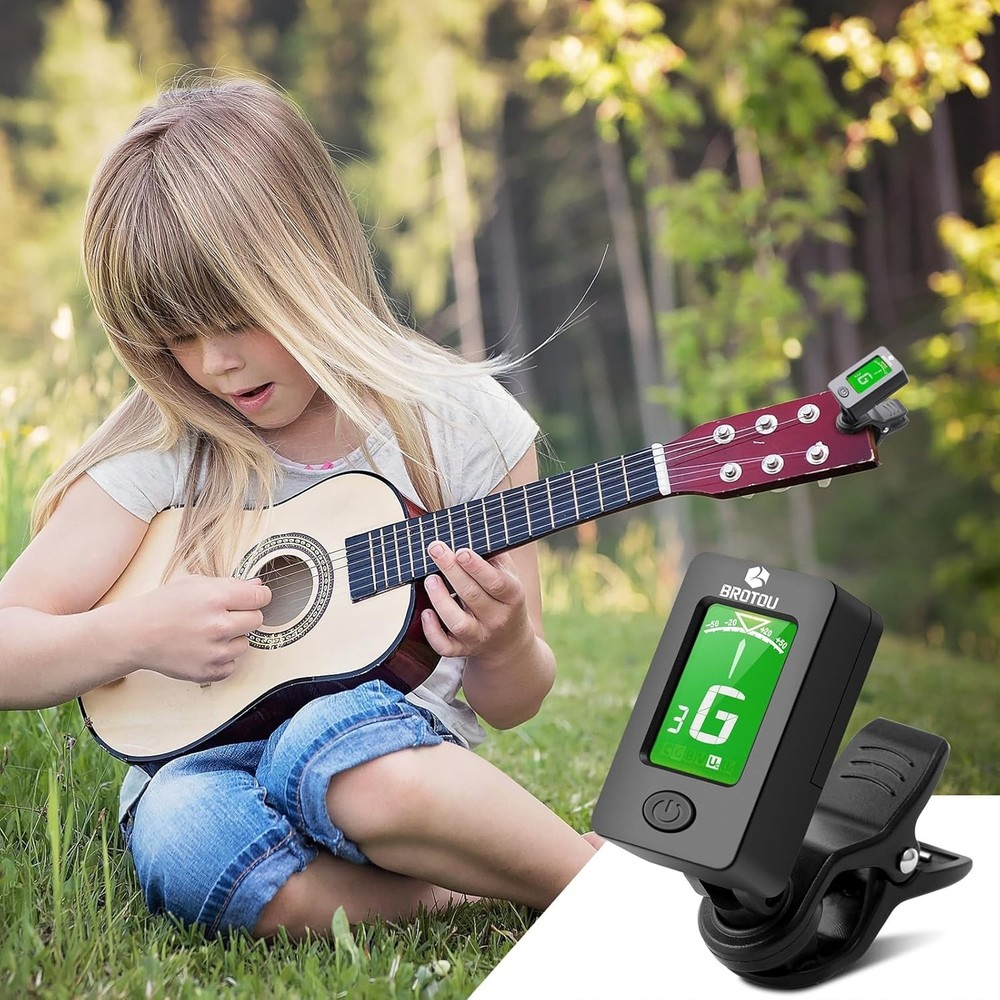Compact Clip-On Guitar Tuner with Backlit LCD and Automatic Shut-Off Feature