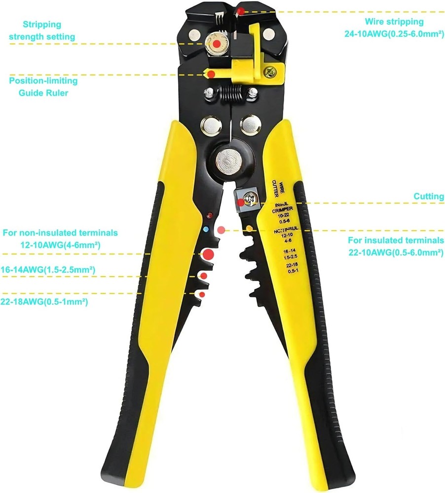 8" Self-Adjusting Insulation Wire Stripper cutter crimper Terminal Tool Pliers