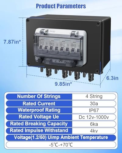 32A Solar Panel Disconnect Switch, Waterproof IP67 Combiner Box, 4 String DC Bre
