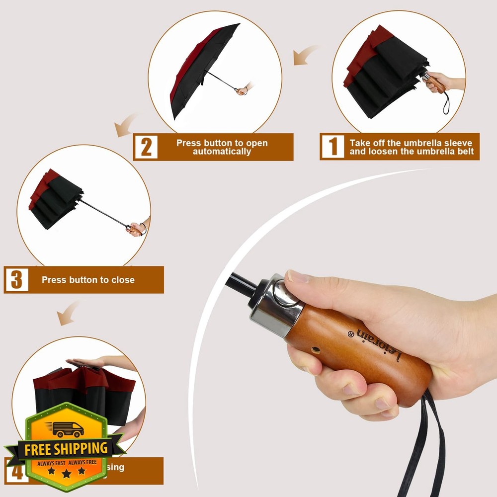 Lejorain Large Golf Umbrella Auto Open Close Vented Windproof Fold