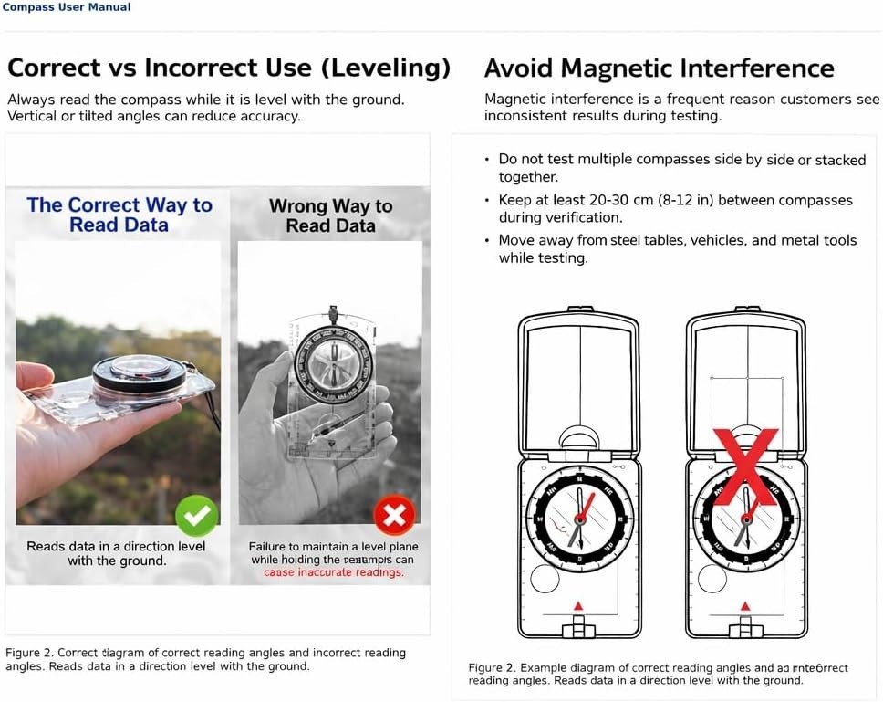 Hiking Mirrored Sighting Compass - With Adjustable Declination & Map LED