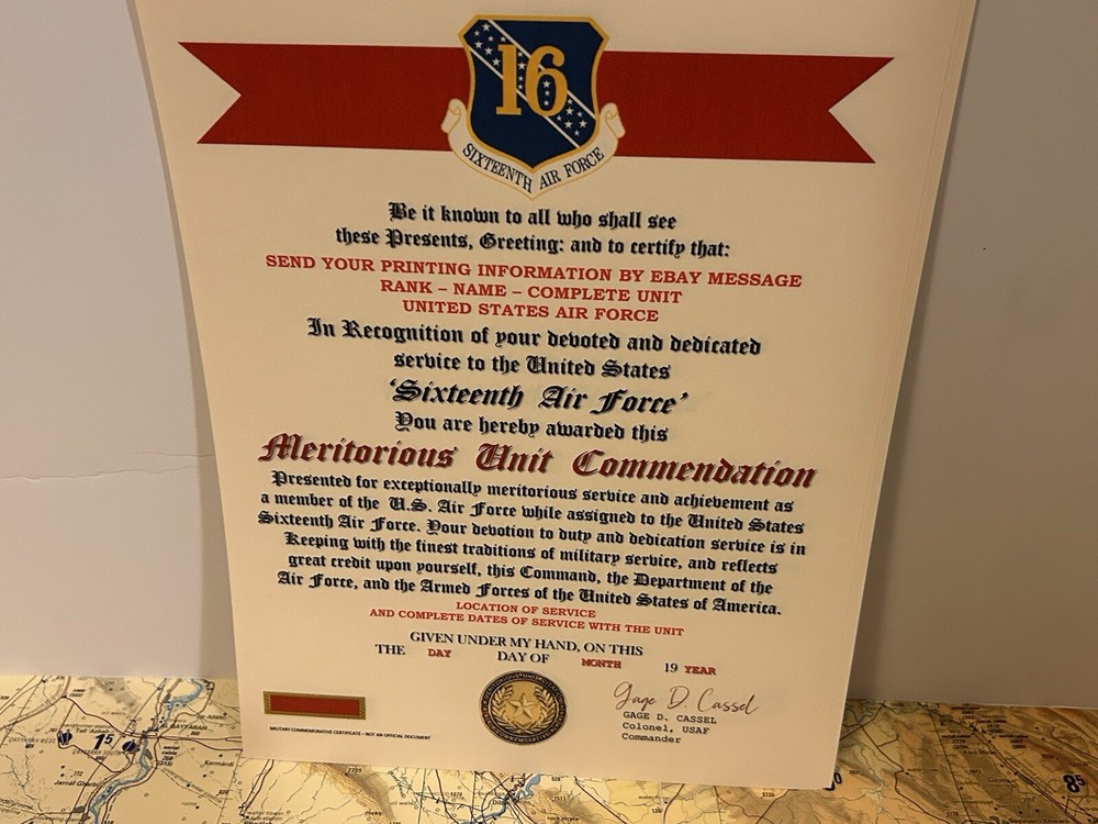 U.S. AIR FORCE / 16TH AIR FORCE - MERITORIOUS UNIT COMMENDATION CERTIFICATE