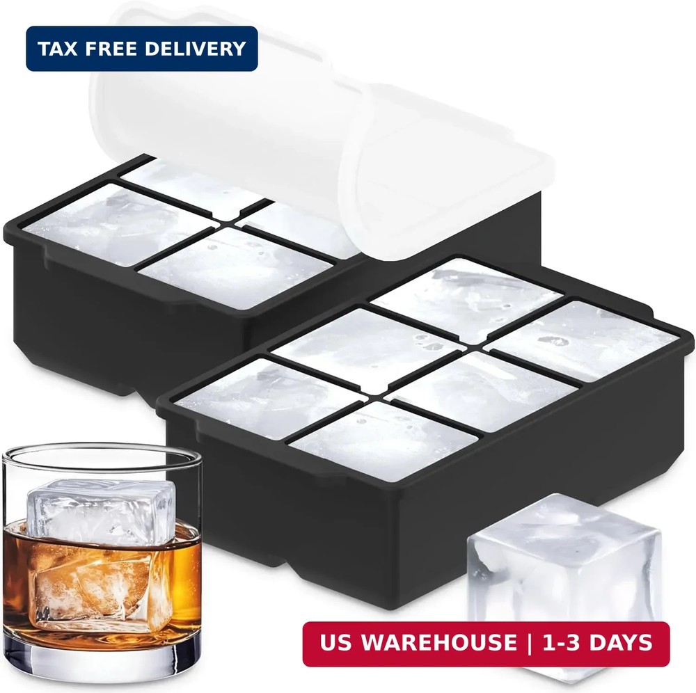 KitchFort Large Silicone Ice Cube Tray (2-Pack), Easy Release 2" Big Ice Cubes -