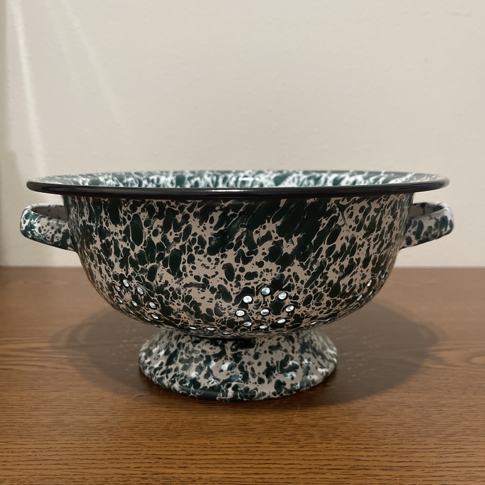 Enamel Colander Dark Green & White 9.5 inches Kitchen Strainer