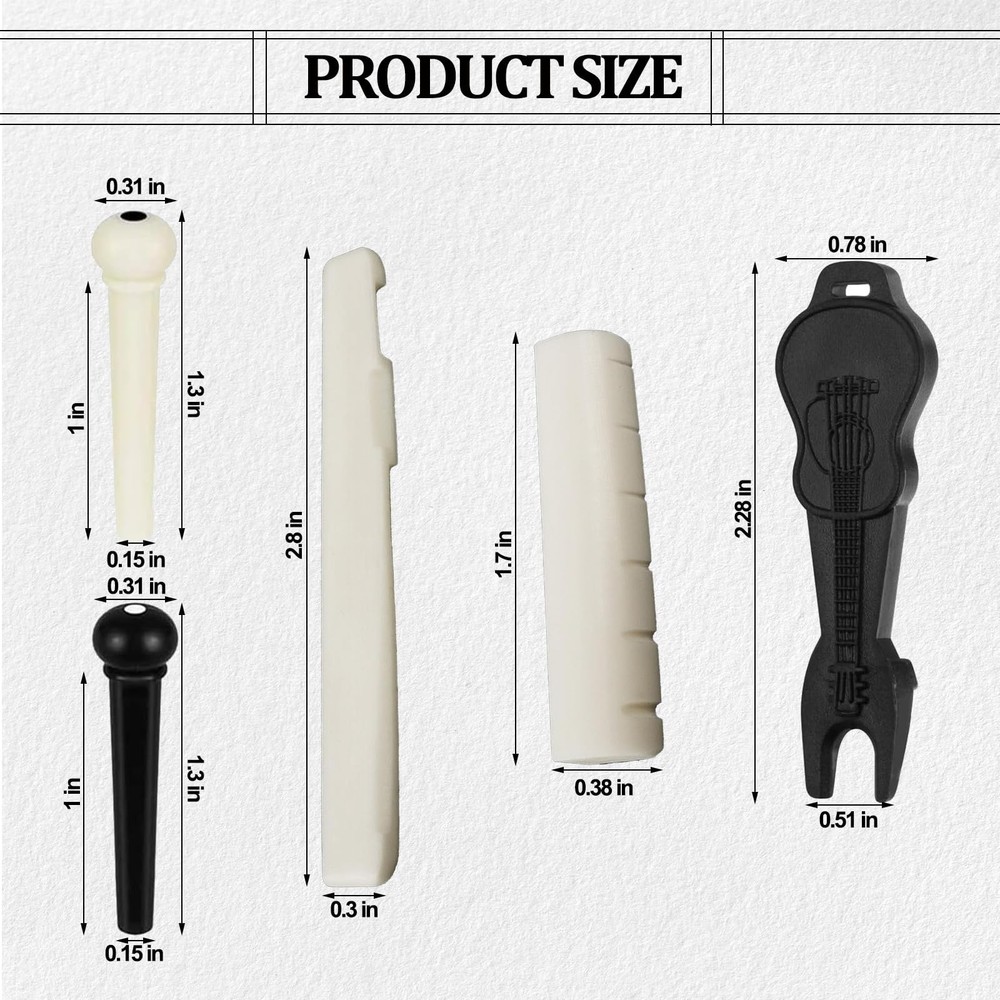 Acoustic Guitar Bridge Pins 12 Pack with String Pegs and Pin Puller Accessory