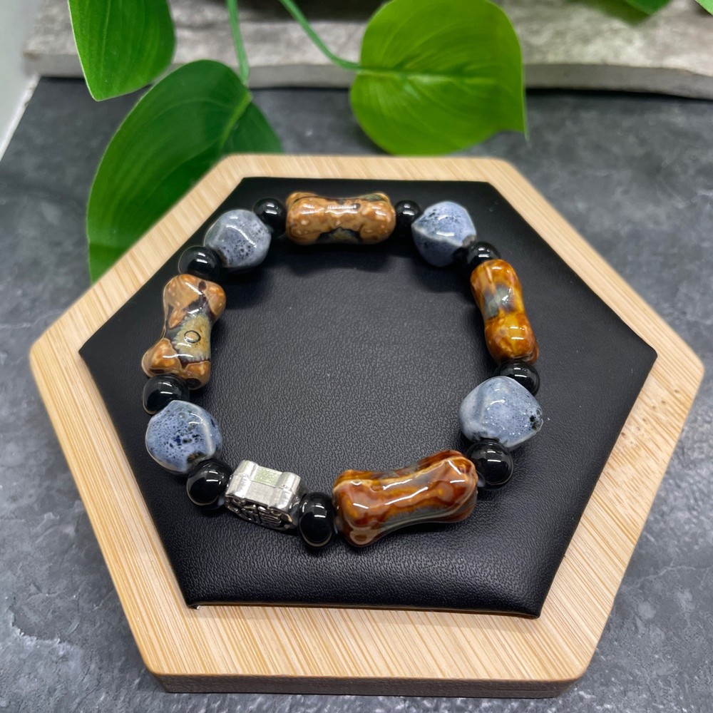 Handmade Ceramic Bead Beaded Stackable 6” Plus Stretch Bracelet New B409