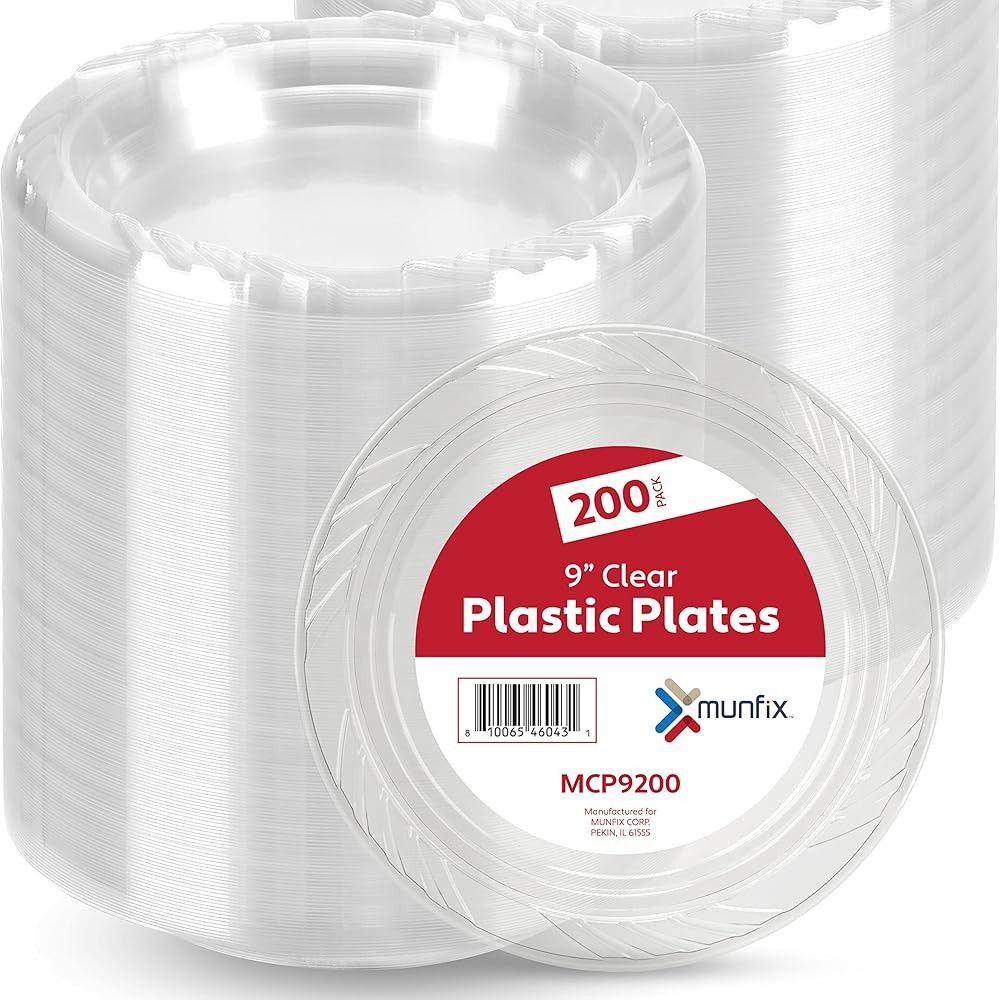 200 Clear Plastic Plates Set - 9 Inch Plastic Dinner Plates,