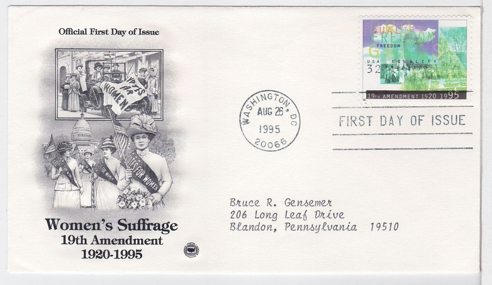 TurtlesTradingPost- 19th Amendment 1995- #2980 FDC Artcraft PCS Cachet