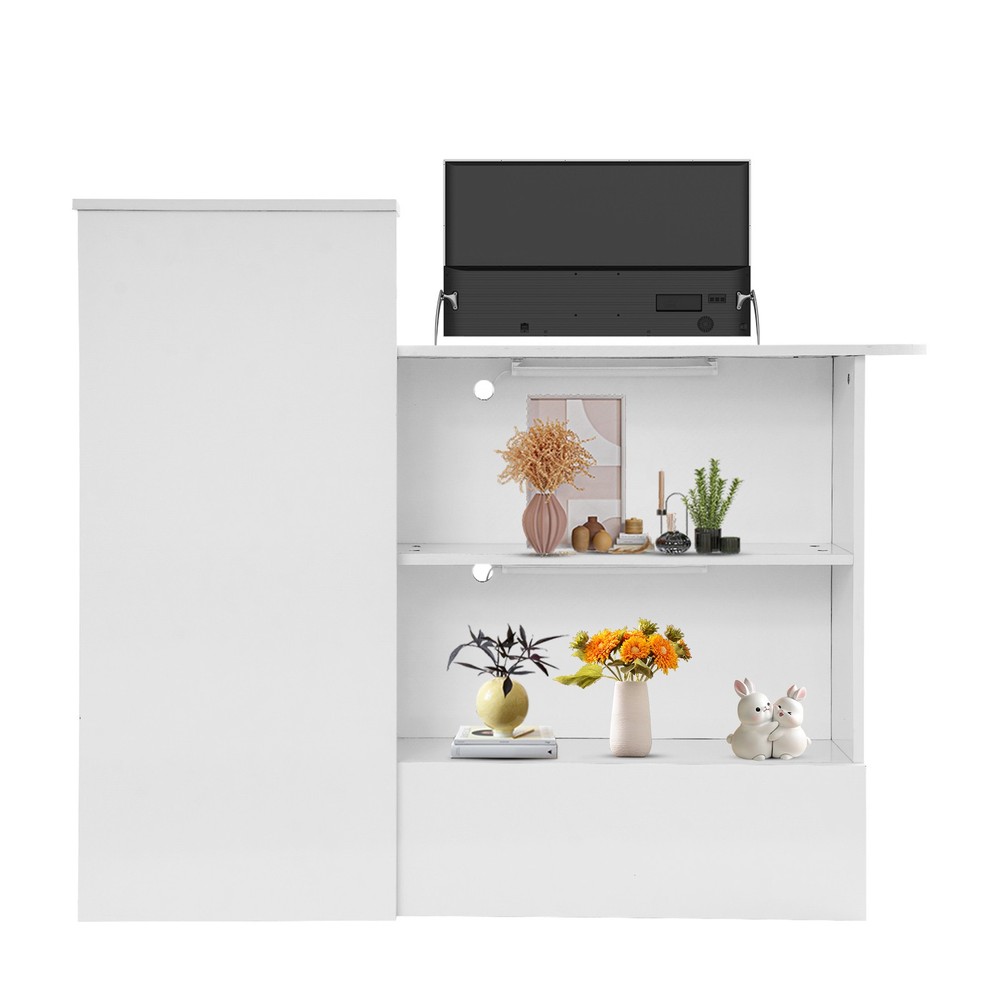 2 Lights Rectangular Reception Counter Modern Reception Desk w/ Lockable Drawer