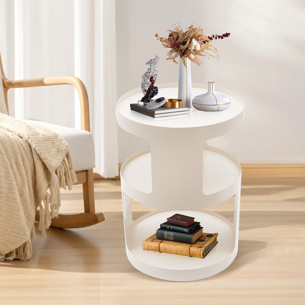 3 Tier Side Table Modern Coffee Table Sofa Bedside Table Round Organizer White
