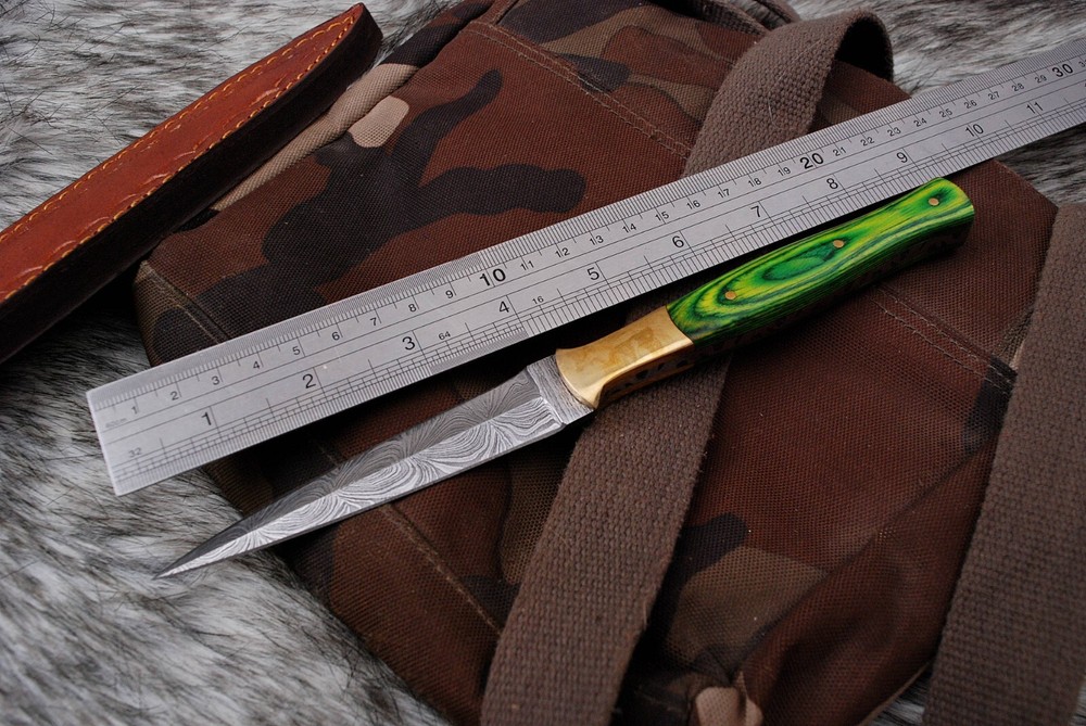 Vintage handmade Damascus double edged dagger boot TOOTHPICK knife 4'Fixed blade