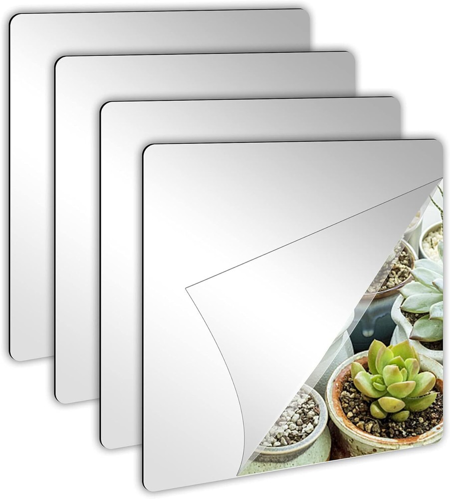 4 Pieces Flexible Mirror Sheets Decorative Self Adhesive Plastic Mirror Decor