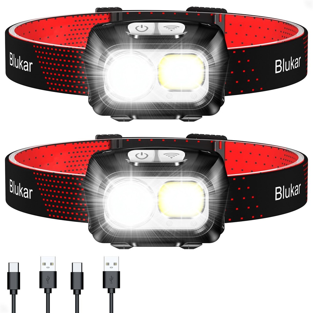 LED Headlamp Rechargeable,2000L Super Bright Headlight with Motion Sensor Dim...